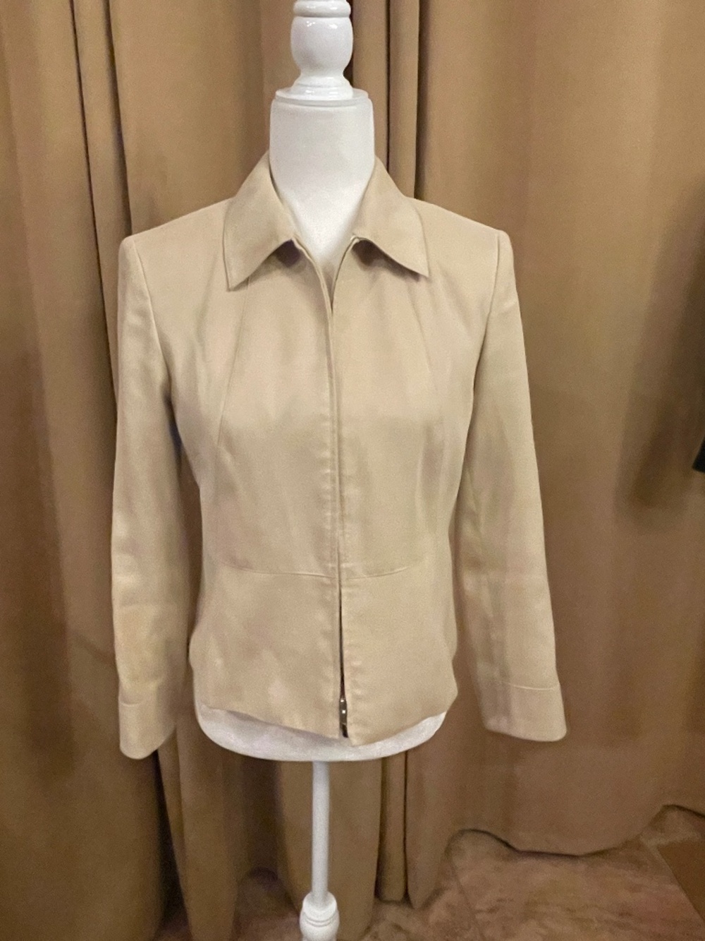Talbots Cream Faux Leather Sueded Zippered Blazer, Jacket Size:2